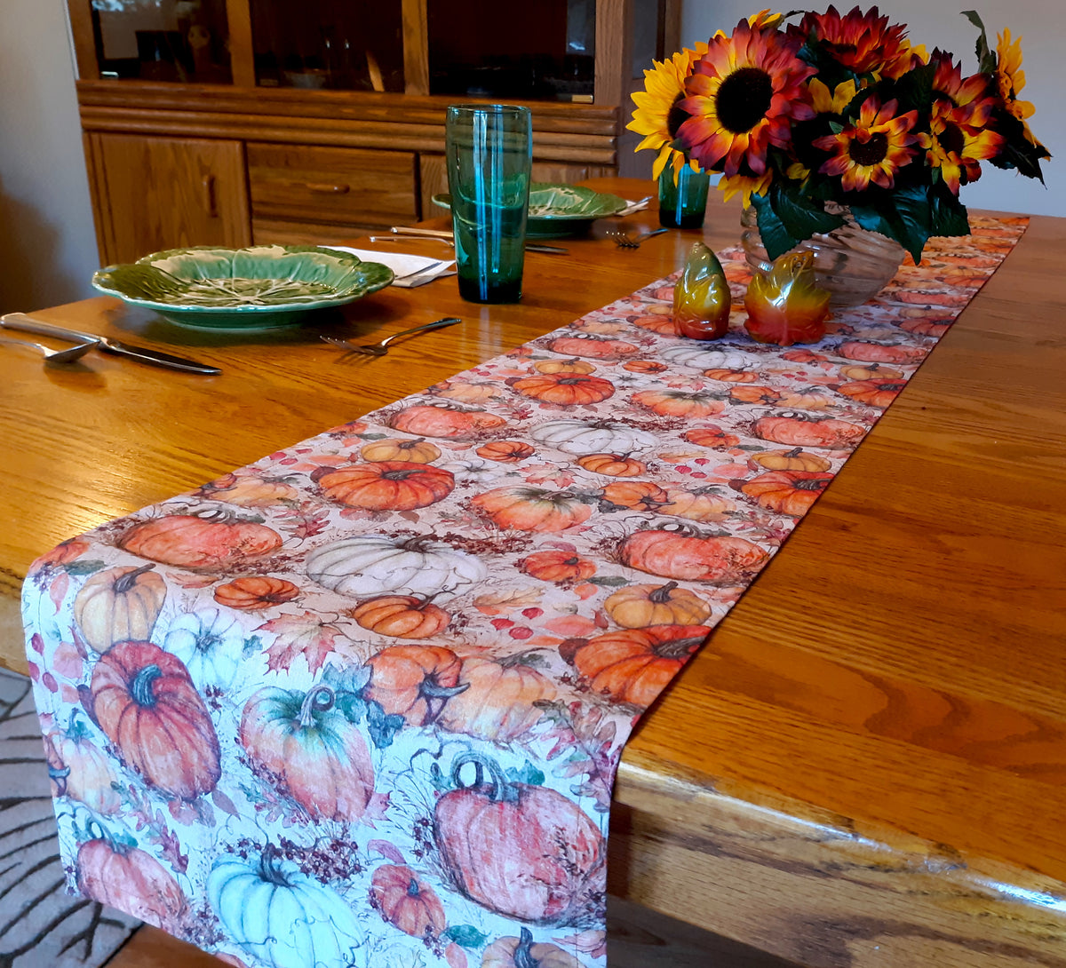 Handmade Fall Pumpkins Table Runner, Fall Decor, Multiple Sizes, 100% Cotton