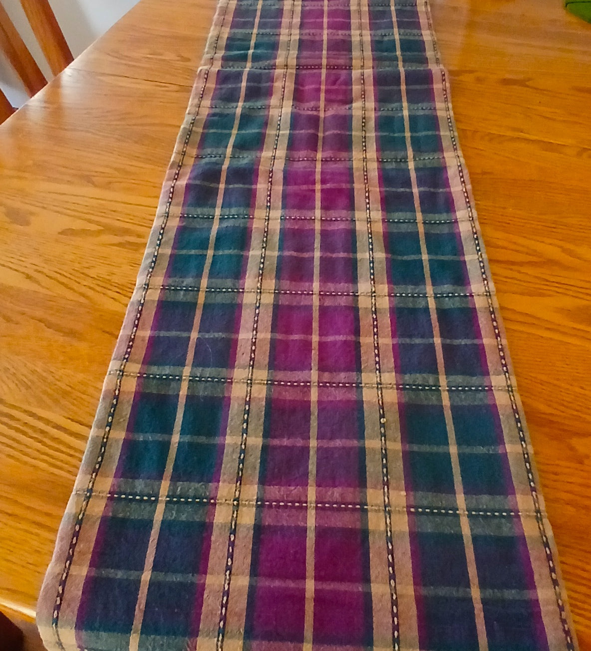 Woven Plaid Table Runner, Burgundy Green 100% Cotton