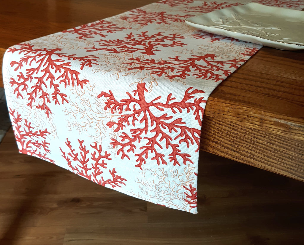 Coastal Table Runner, Red Coral, 100% Cotton