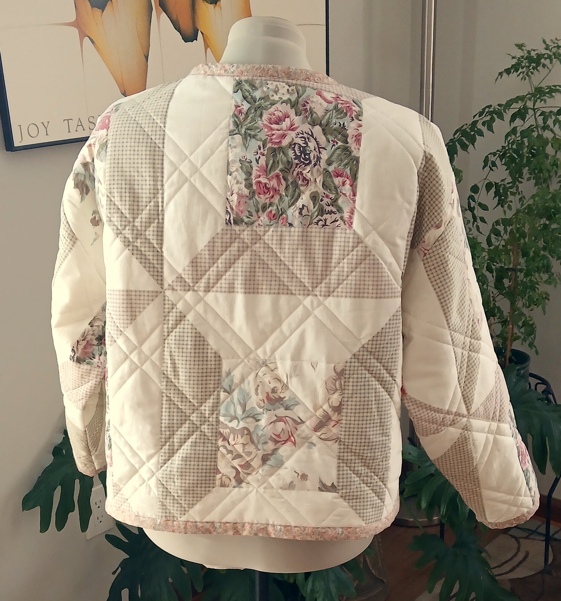 Upcycled Quilt Jacket, Rose Floral Block Pattern