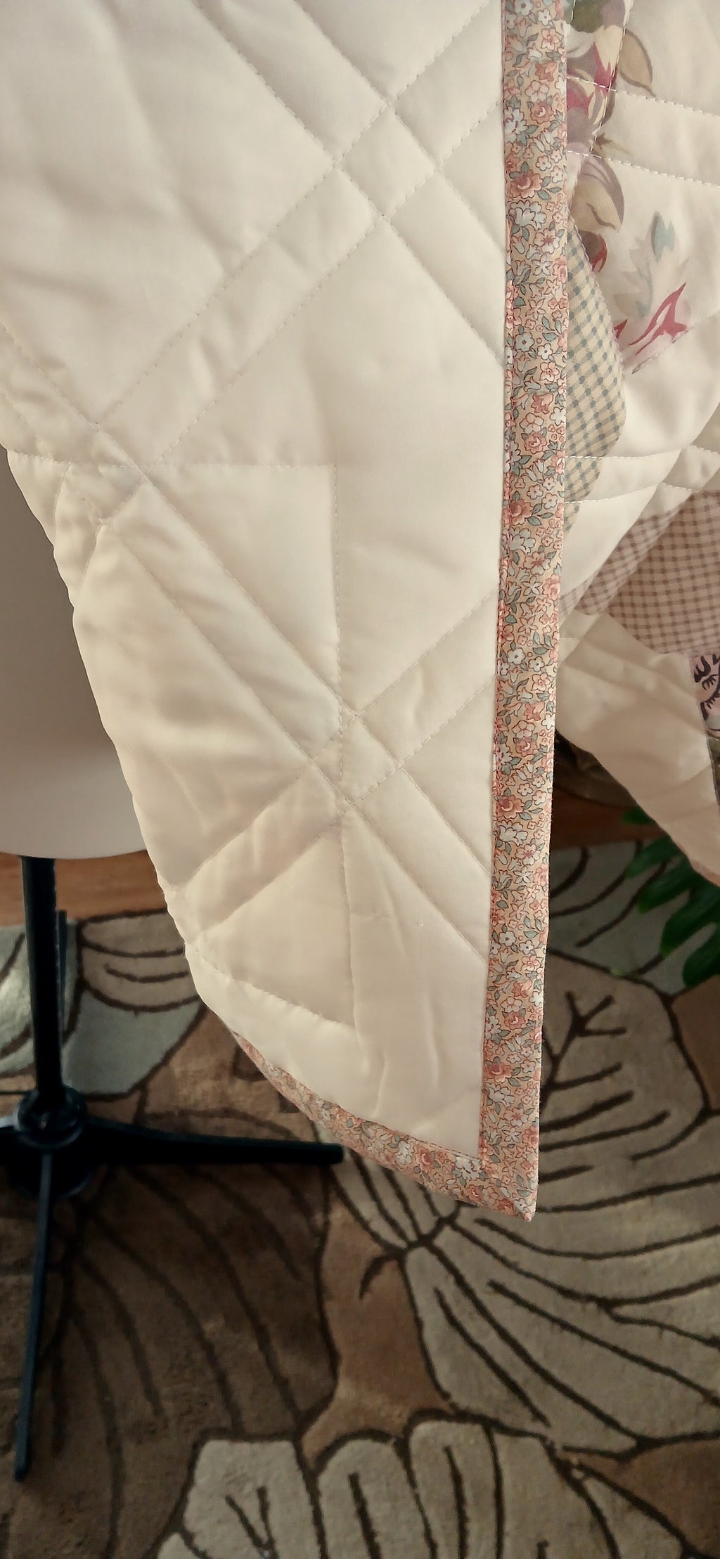 Upcycled Quilt Jacket, Rose Floral Block Pattern