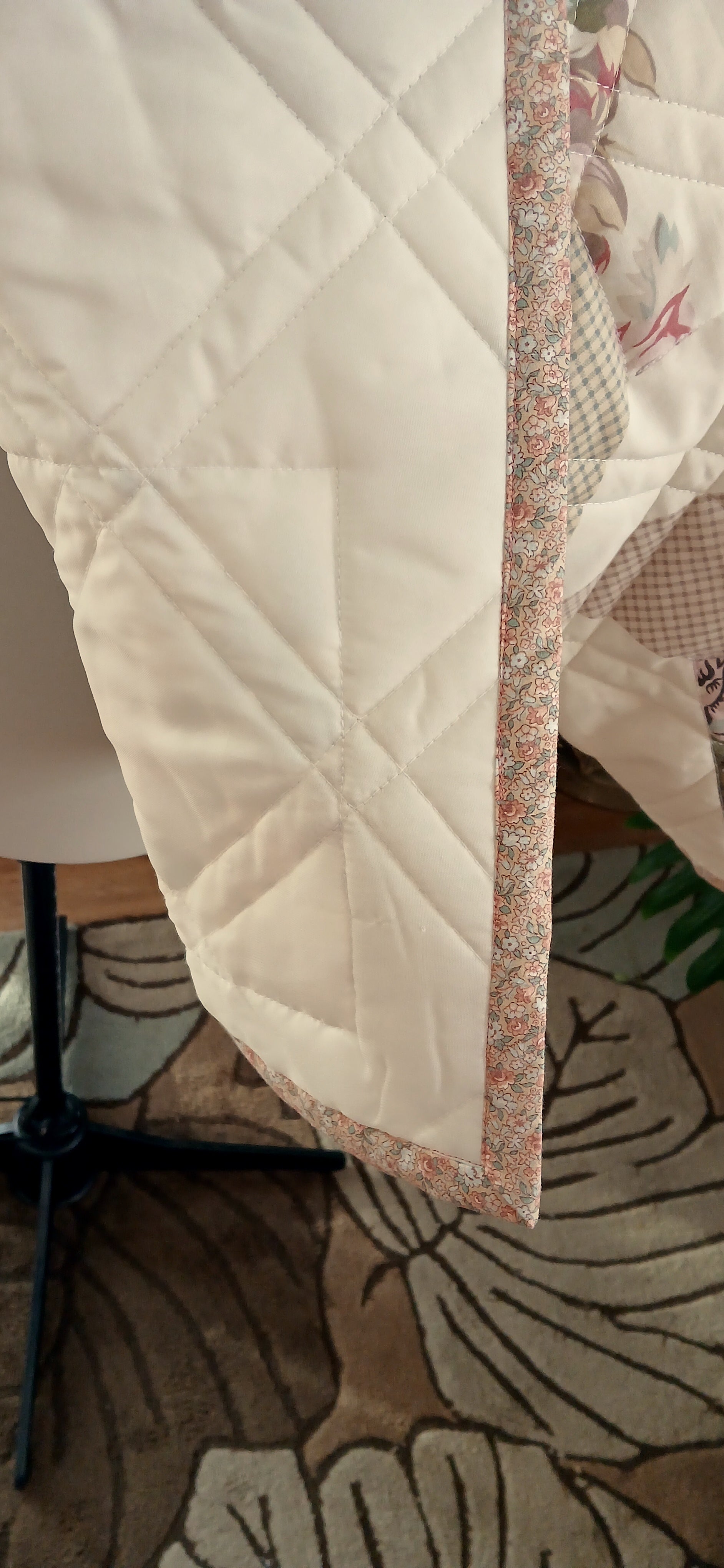 Upcycled Quilt Jacket, Rose Floral Block Pattern