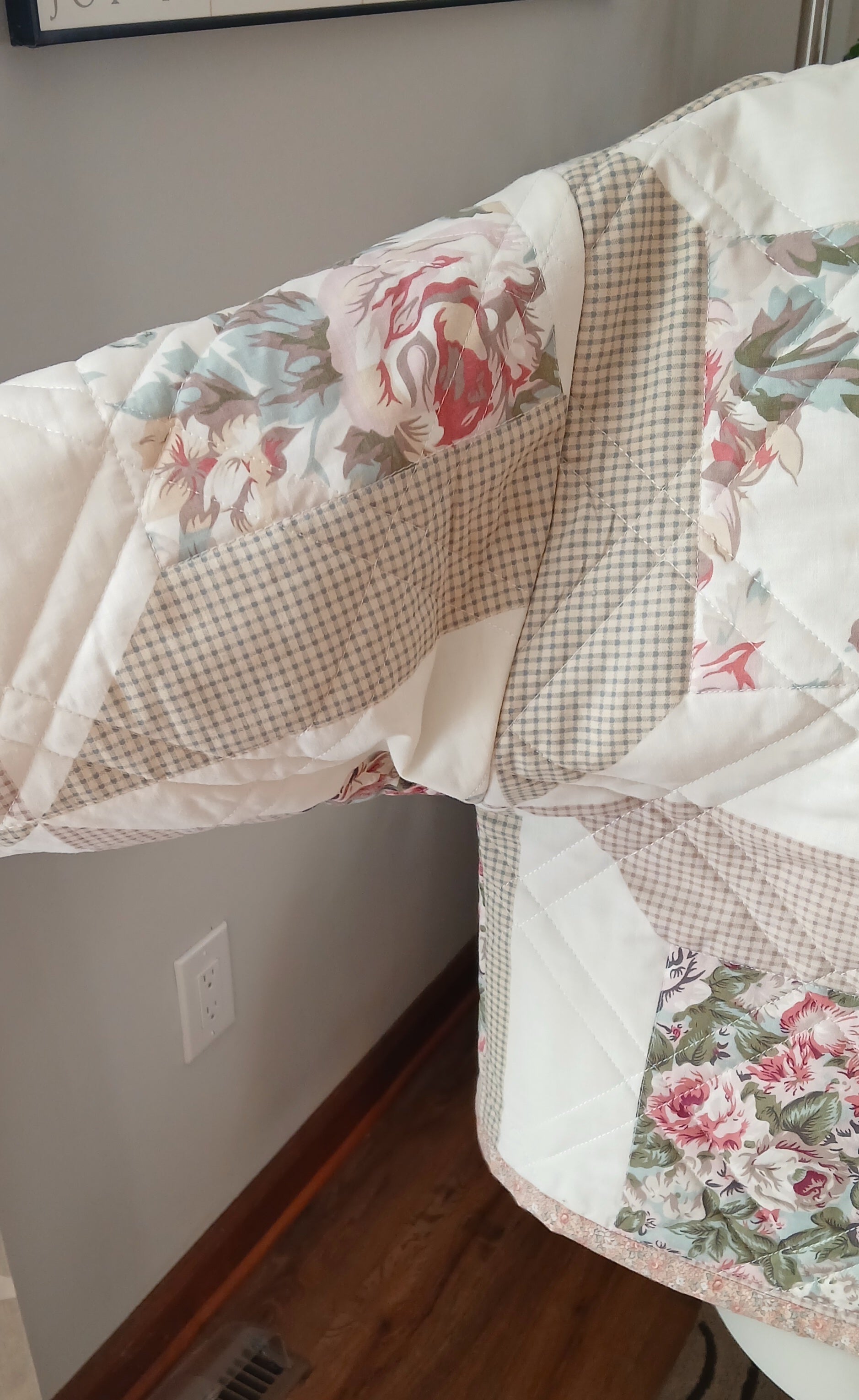 Upcycled Quilt Jacket, Rose Floral Block Pattern