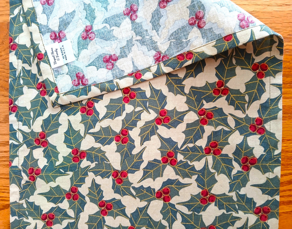Winter Holidays Table Runner, Green Holly, 12"x48"