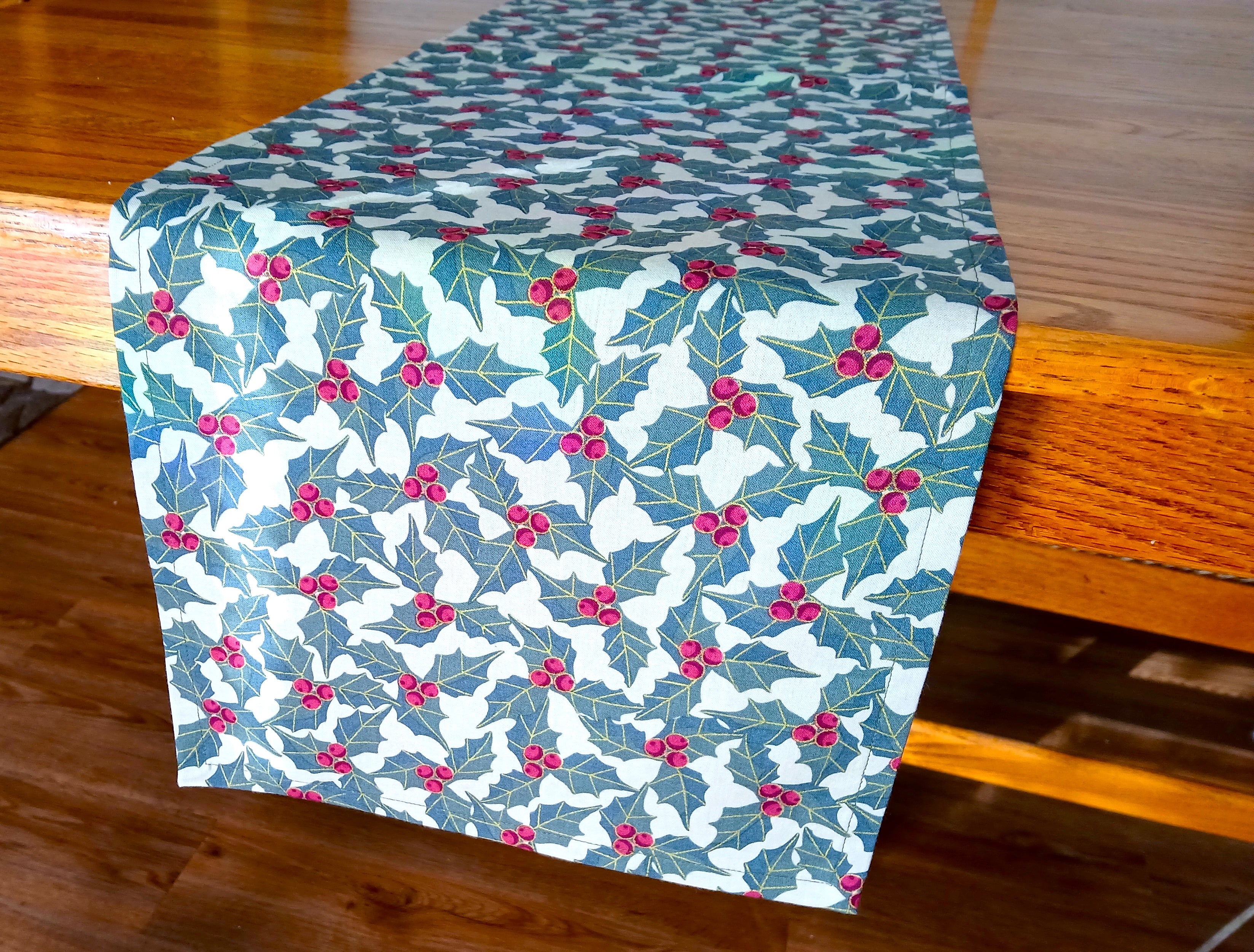 Winter Holidays Table Runner, Green Holly, 12"x48"