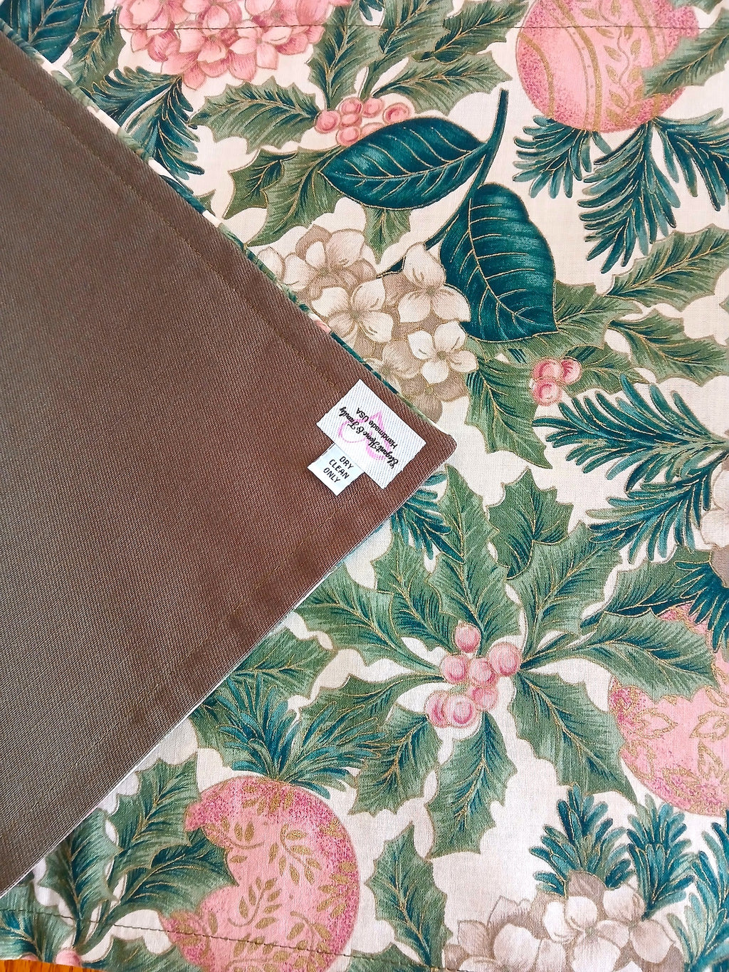 Winter Holiday Table Runner, Pink Green Floral