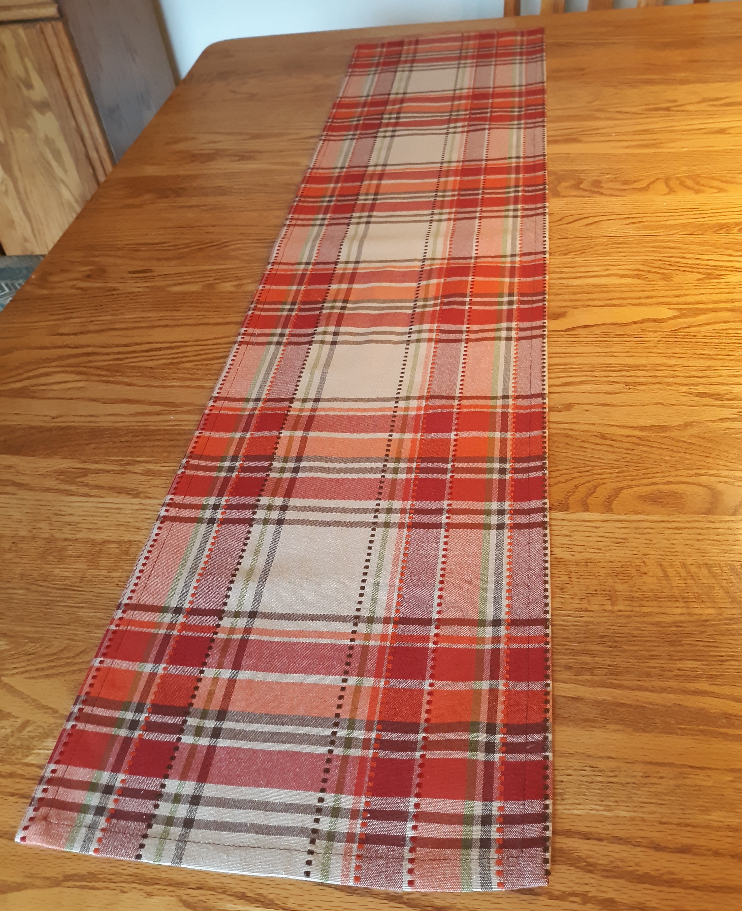 Woven Plaid Table Runner, Dark Red Brown 100% Cotton