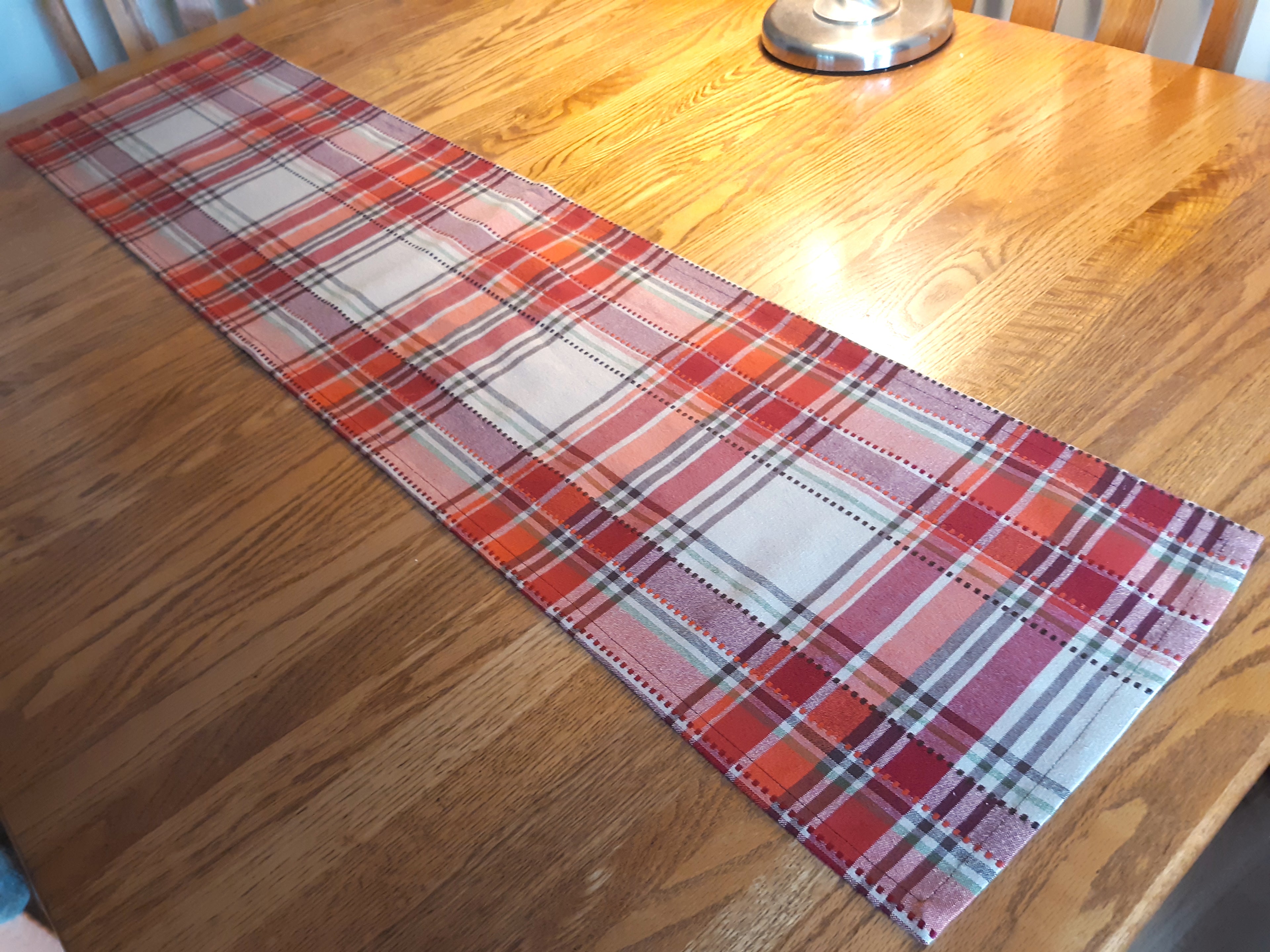 Woven Plaid Table Runner, Dark Red Brown 100% Cotton