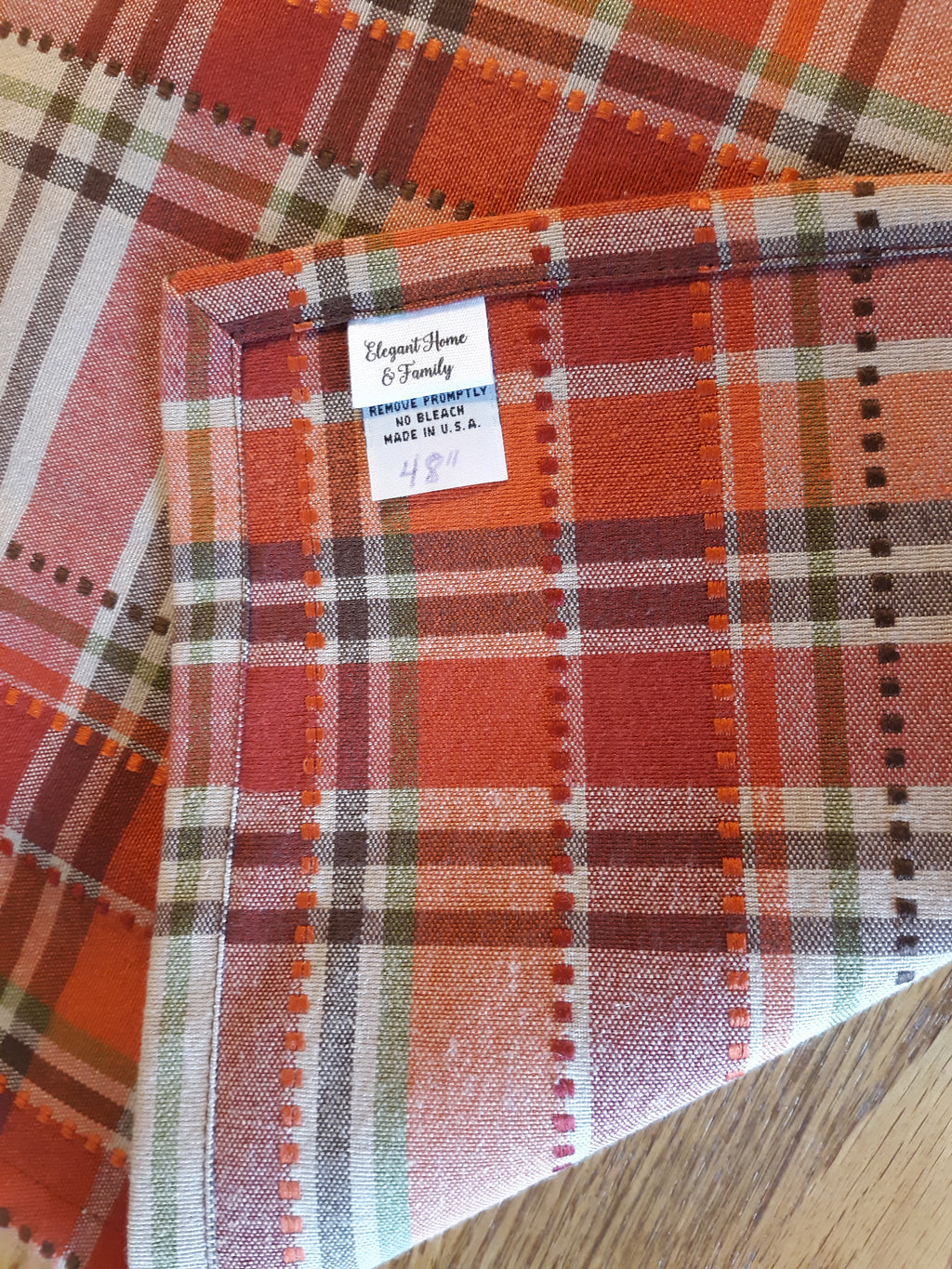 Woven Plaid Table Runner, Dark Red Brown 100% Cotton