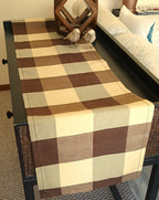Silk Buffalo Check Table Runner, Brown & Cream