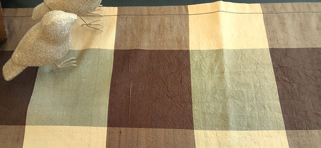 Silk Buffalo Check Table Runner, Brown & Cream
