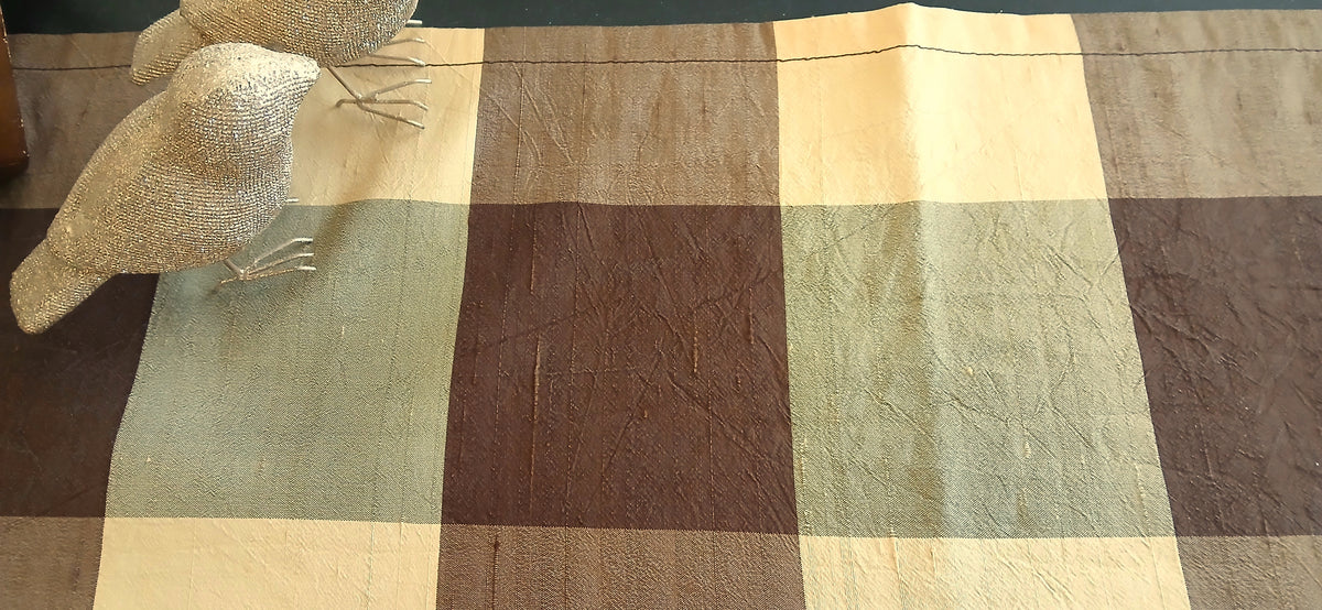 Silk Buffalo Check Table Runner, Brown & Cream