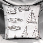Coastal Design Throw Pillow Cover, Sailboats White Black Outdoor Fabric, 18"