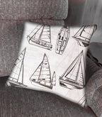 Coastal Design Throw Pillow Cover, Sailboats White Black Outdoor Fabric, 18"