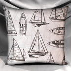 Coastal Design Throw Pillow Cover, Sailboats White Black Outdoor Fabric, 18"