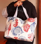 Coastal Seashore Tote Bag, Red Blue Waterproof Outdoor Fabric