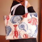 Coastal Seashore Tote Bag, Red Blue Waterproof Outdoor Fabric