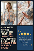 Upcycled Quilt Jacket, Coastl Design, Starfish, Coral, Sand Dollars