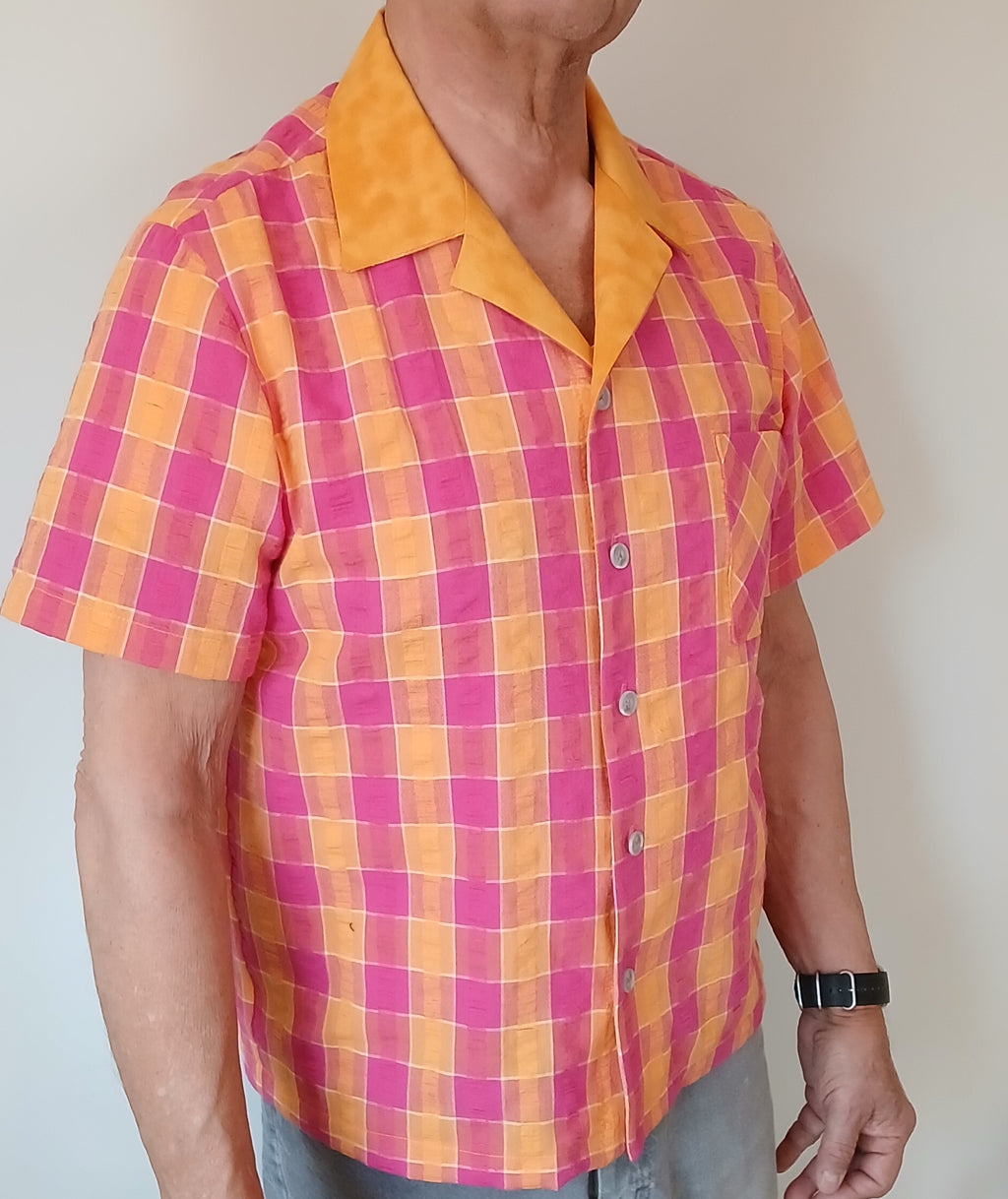 Men's Summer Seersucker Cotton Shirt, Short Sleeves, Button Up, Plaid