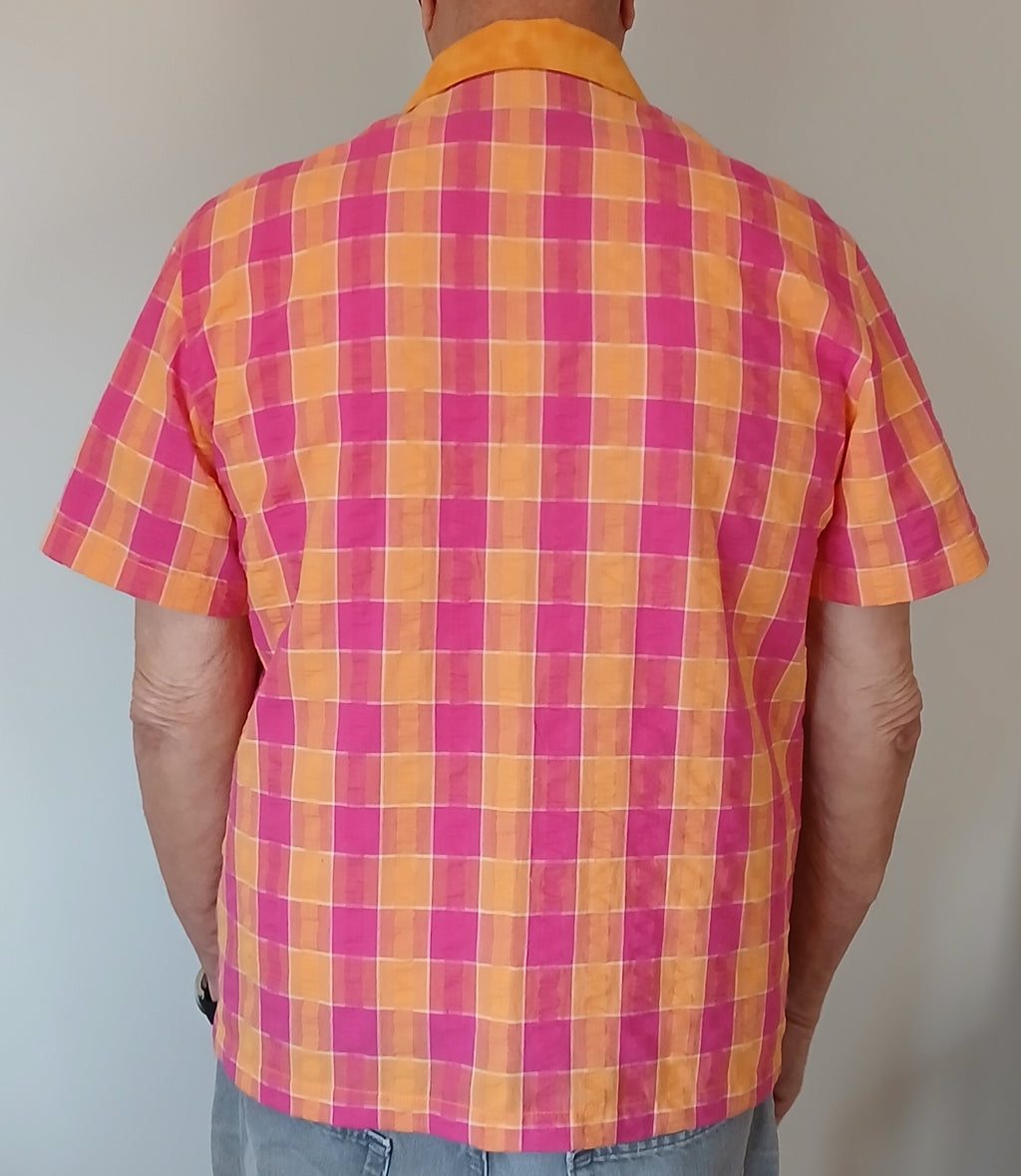 Men's Summer Seersucker Cotton Shirt, Short Sleeves, Button Up, Plaid