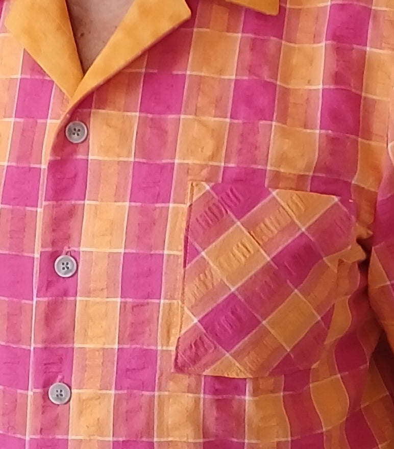 Men's Summer Seersucker Cotton Shirt, Short Sleeves, Button Up, Plaid