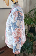 Upcycled Quilt Jacket, Coastl Design, Starfish, Coral, Sand Dollars