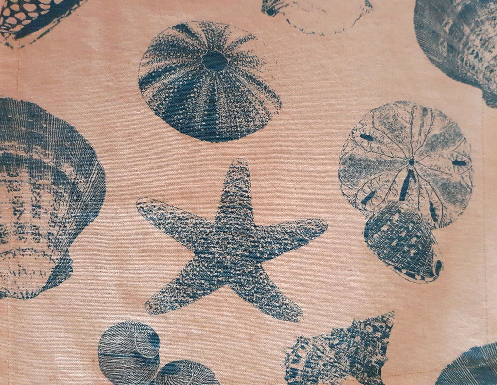 Coastal Table Runner | Turquoise Shell Pattern | 100% Cotton | Handmade in USA