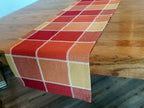 Country Checked Table Runner, 14"x60" Woven Blocks Red Orange Gold, 100% Cotton