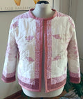 Upcycled Quilt Jacket, Pink Star Design on White