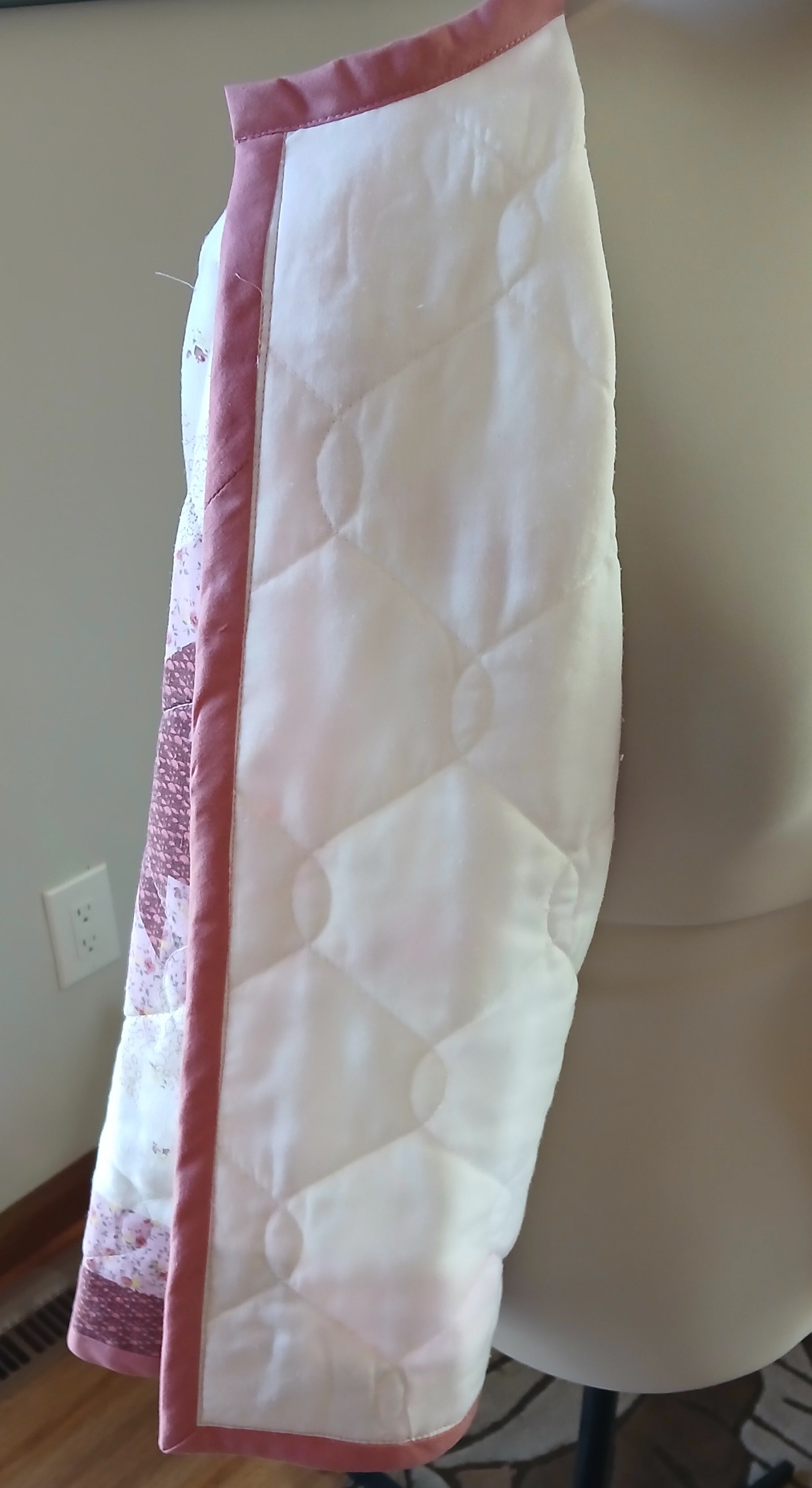 Upcycled Quilt Jacket, Pink Star Design on White