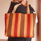 Striped Canvas Tote Bag | Gold, Rust & Brown | Handmade | Fully Lined with Pocket