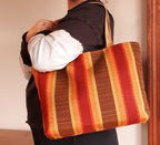Striped Canvas Tote Bag | Gold, Rust & Brown | Handmade | Fully Lined with Pocket