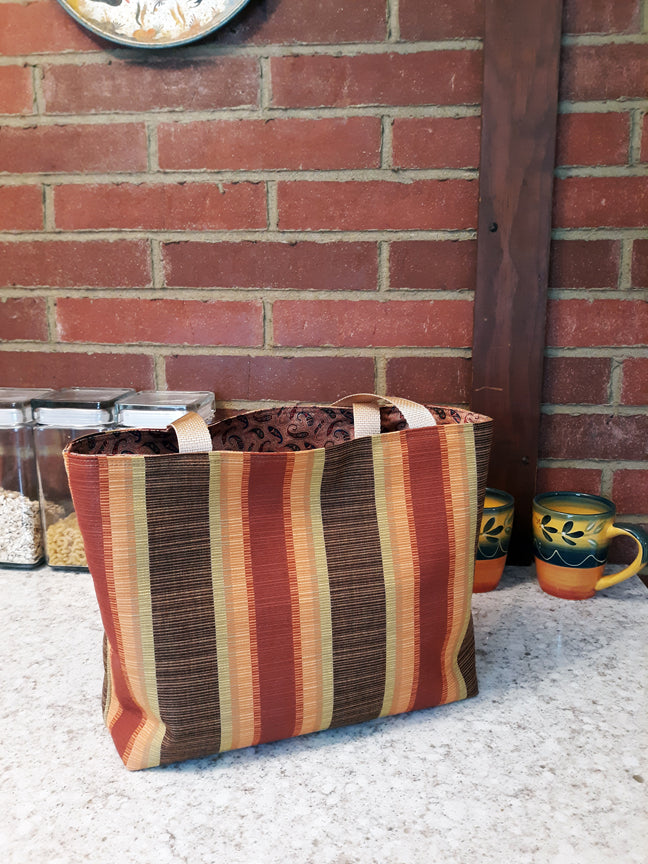 Striped Canvas Tote Bag | Gold, Rust & Brown | Handmade | Fully Lined with Pocket