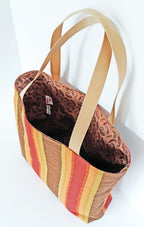 Striped Canvas Tote Bag | Gold, Rust & Brown | Handmade | Fully Lined with Pocket