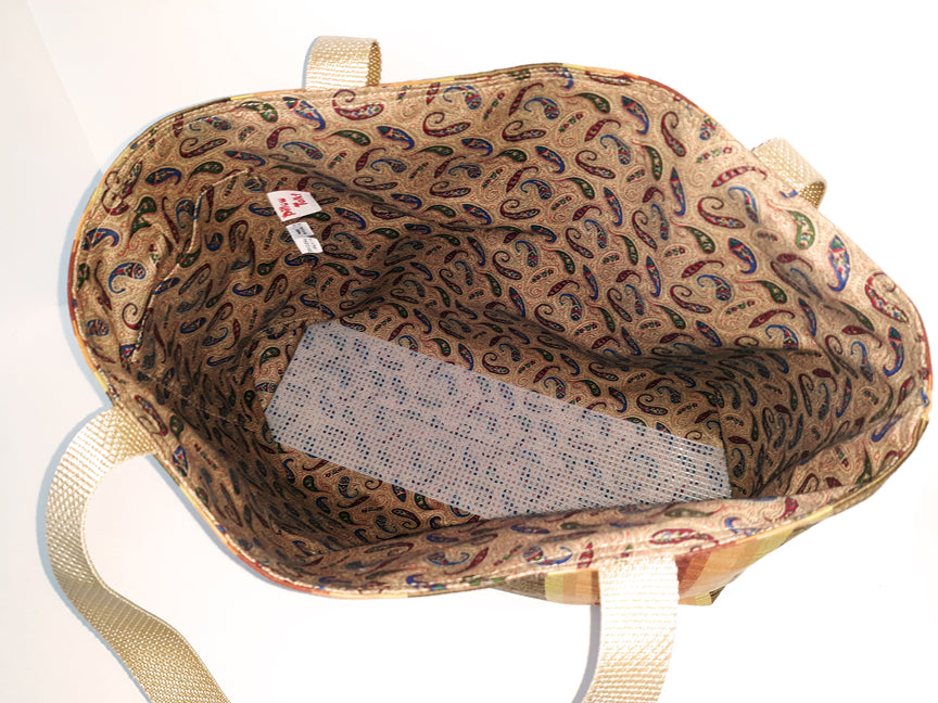 Striped Canvas Tote Bag | Gold, Rust & Brown | Handmade | Fully Lined with Pocket