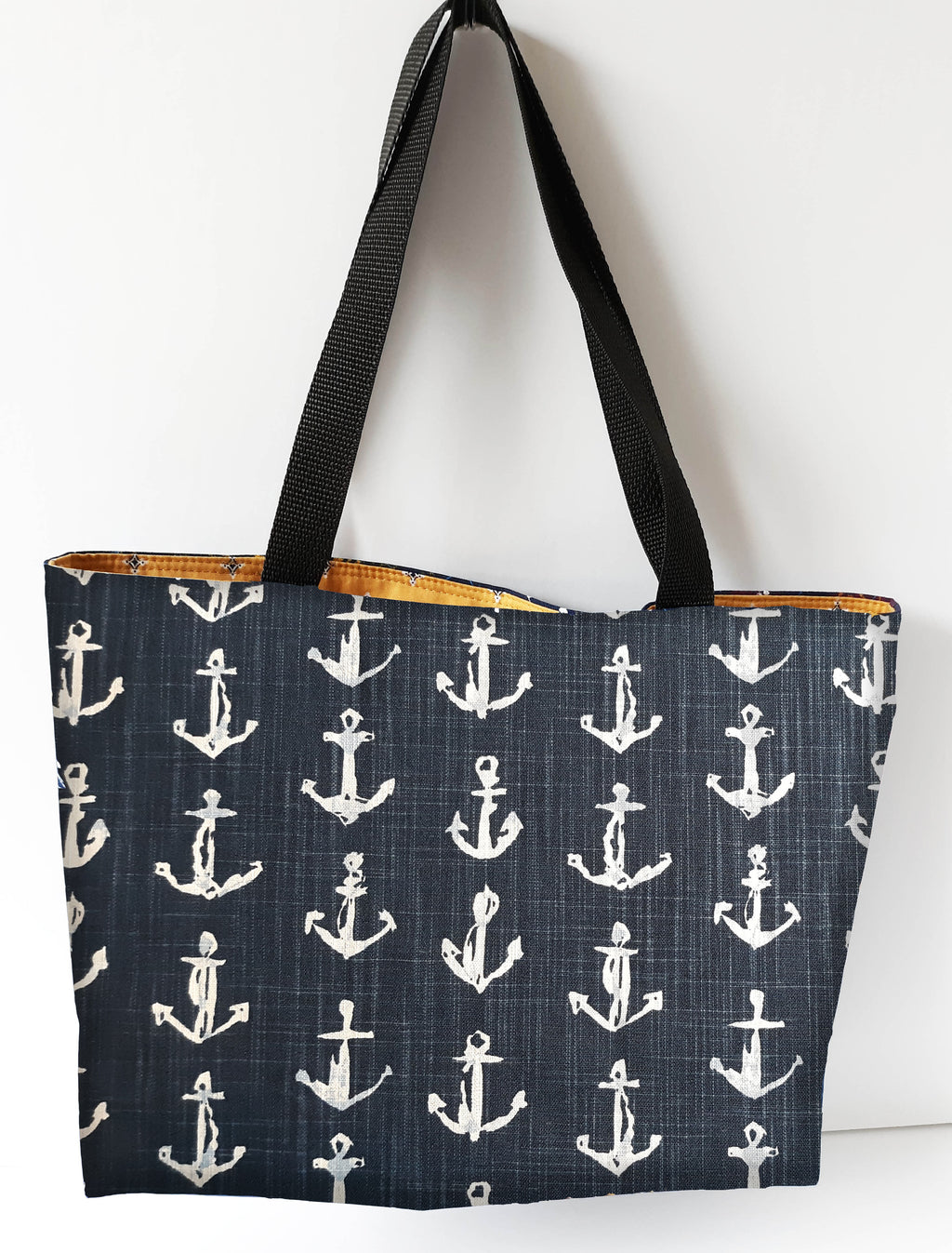 Handmade Navy Anchor Tote Bag in Water-Resistant Outdoor Fabric