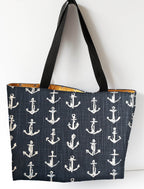 Handmade Navy Anchor Tote Bag in Water-Resistant Outdoor Fabric