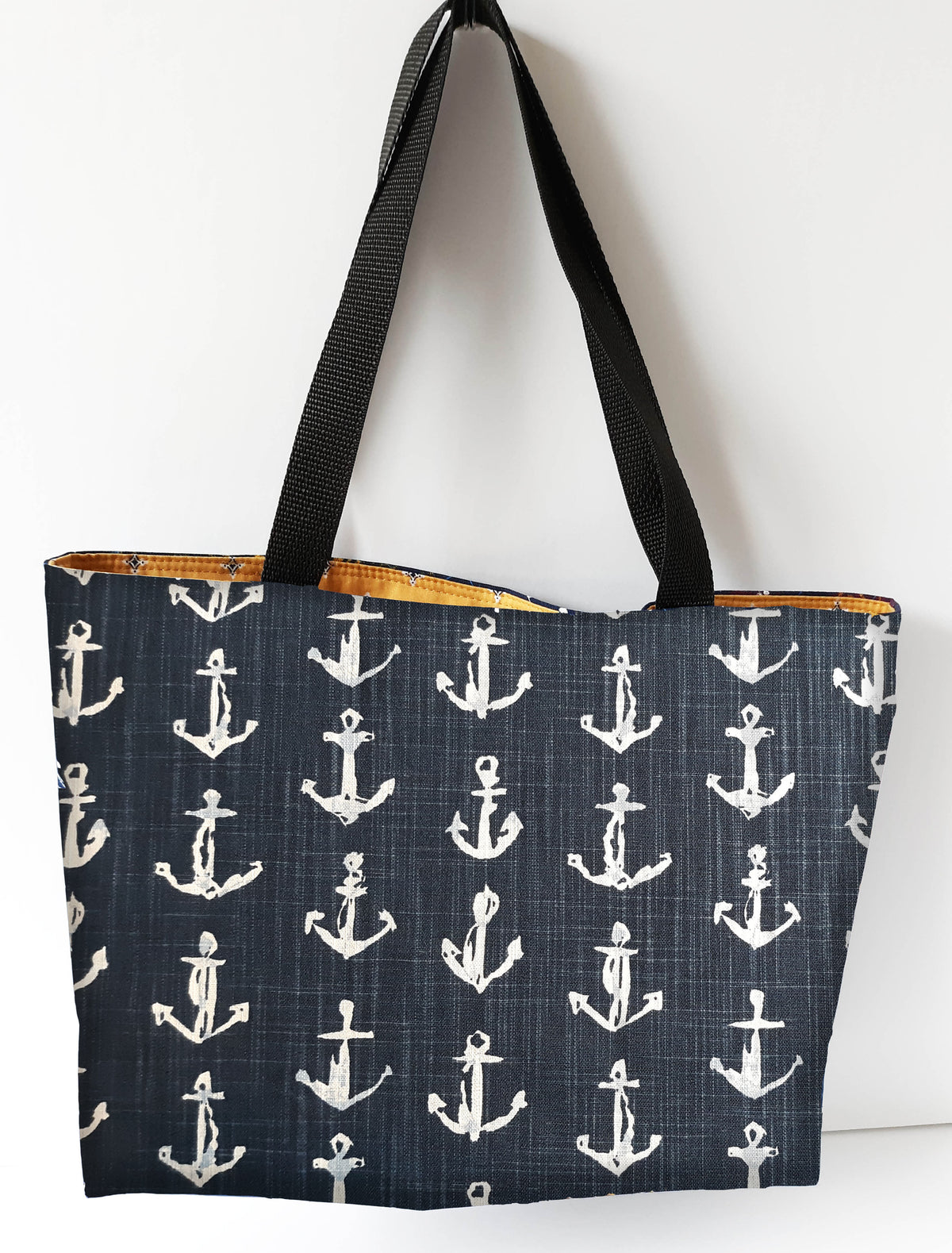 Handmade Navy Anchor Tote Bag in Water-Resistant Outdoor Fabric