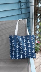 Handmade Navy Anchor Tote Bag in Water-Resistant Outdoor Fabric