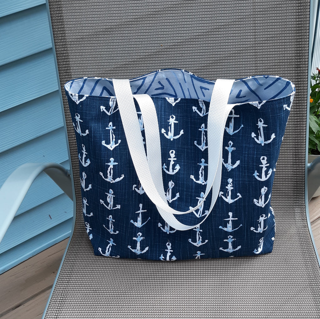 Handmade Navy Anchor Tote Bag in Water-Resistant Outdoor Fabric