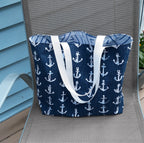 Handmade Navy Anchor Tote Bag in Water-Resistant Outdoor Fabric