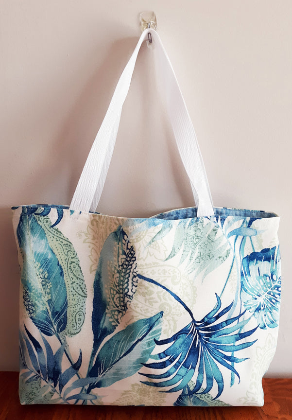 Blue Beach Tote, Tropical Waterproof Outdoor Fabric