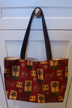 Mediterranean Theme Tote Bag, Burgundy Gold 100% Cotton