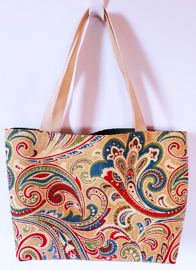 Yellow Paisley Beach Tote Bag, Waterproof Outdoor Fabric "Casa"