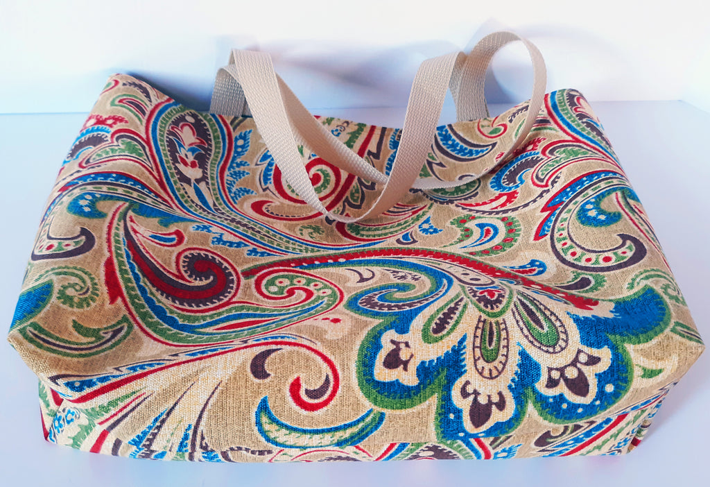 Yellow Paisley Beach Tote Bag, Waterproof Outdoor Fabric "Casa"