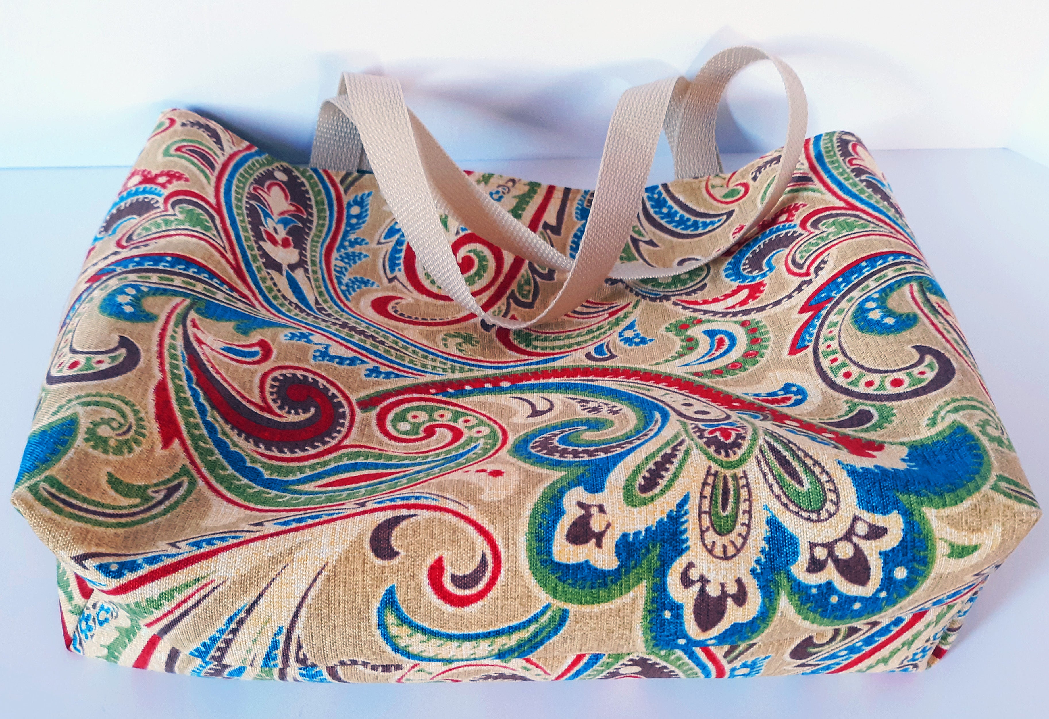 Yellow Paisley Beach Tote Bag, Waterproof Outdoor Fabric "Casa"