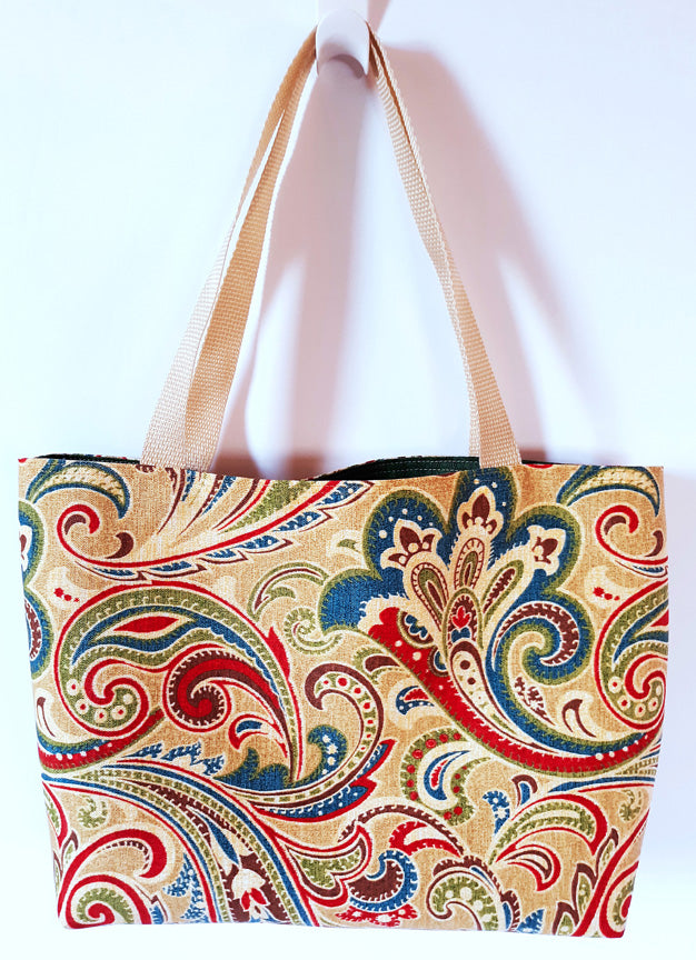 Yellow Paisley Beach Tote Bag, Waterproof Outdoor Fabric "Casa"
