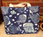 Batik Fish Print Tote Bag, Blue White 100% Cotton