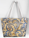 Paisley Beach Tote Bag, Yellow Blue Waterproof Outdoor Fabric