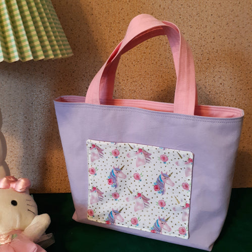 Handmade Children's Toddler Tote Bag, Solid Color with Unicorn Trim, Small
